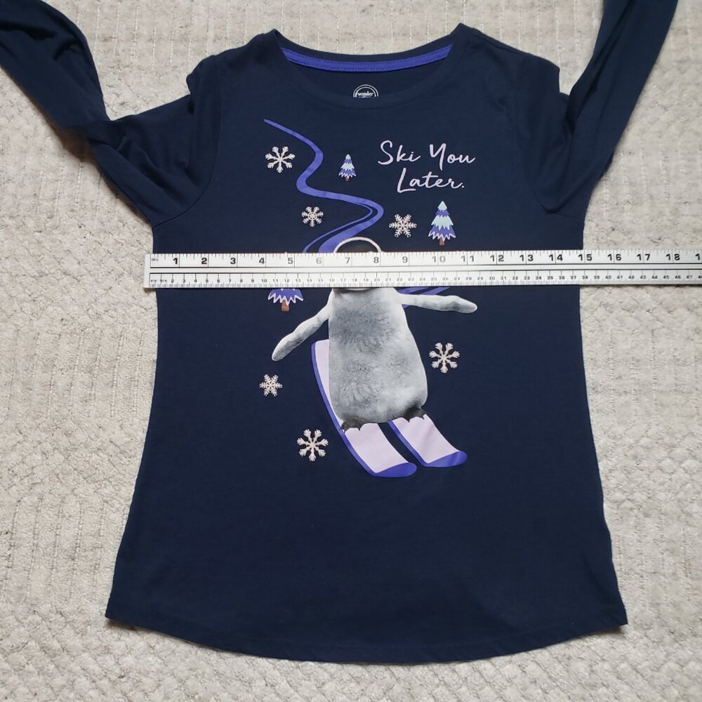 Wonder Nation Navy Long Sleeve Penguin Graphic Shirt Kids XL (14/16) - Picture 8 of 9